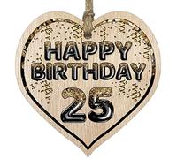 Fun 25th Birthday Gift For Men Woman Wooden Heart Plaques - Foil Age - 25 - Light Wood Sign Keepsake, Happy Birthday Plaque for Son Daughter Brother Sister Uncle Auntie Niece Nephew Cousin