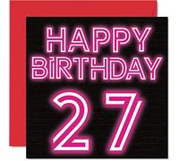 Fun 27th Birthday Cards for Men Woman - Neon Glow - Happy Birthday Card for Son Daughter Brother Sister Uncle Auntie Niece Nephew Cousin, 145mm Greeting Cards, 27th Card