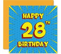 Fun 28th Birthday Cards for Men Woman - Comic Book - Happy Birthday Card for Sister Auntie Uncle Son Daughter Brother Cousin Nephew Niece, 145mm Greeting Cards, 28th Card