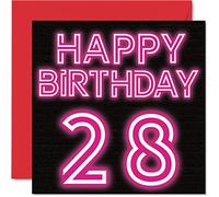 Fun 28th Birthday Cards for Men Woman - Neon Glow - Happy Birthday Card for Son Daughter Brother Sister Uncle Auntie Niece Nephew Cousin, 145mm Greeting Cards, 28th Card
