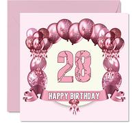Fun 28th Birthday Cards for Woman - Birthday Balloons - Card for Son Daughter Brother Sister Uncle Auntie Niece Nephew Cousin, 145mm Greeting Cards, 28th Card