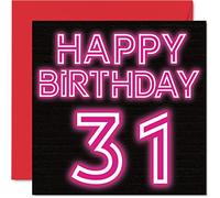 Fun 31st Birthday Cards for Men Woman - Neon Glow - Happy Birthday Card for Dad Mum Son Daughter Brother Sister Uncle Auntie Cousin, 145mm Greeting Cards, 31st Card