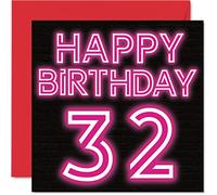 Fun 32nd Birthday Cards for Men Woman, Neon Glow