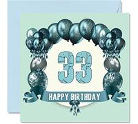 Fun 33rd Birthday Cards for Men - Birthday Balloons - Card for Dad Auntie Uncle Daughter Cousin Son Sister Mum Brother, 145mm Greeting Cards, 33rd Card