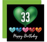 Fun 33rd Birthday Cards for Men Woman - Heart Balloons - Happy Birthday Card for Dad Mum Son Daughter Brother Sister Uncle Auntie Cousin, 145mm Greeting Cards