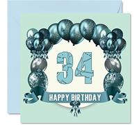 Fun 34th Birthday Cards for Men - Birthday Balloons - Card for Dad Auntie Uncle Daughter Cousin Son Sister Mum Brother, 145mm Greeting Cards, 34th Card