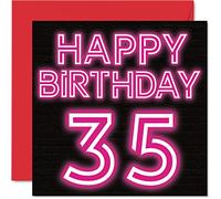 Fun 35th Birthday Cards for Men Woman - Neon Glow - Happy Birthday Card for Dad Mum Son Daughter Brother Sister Uncle Auntie Cousin, 145mm Greeting Cards, 35th Card