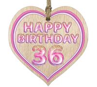 Fun 36th Birthday Gift For Men Woman Wooden Heart Plaques, Glitter Age 36