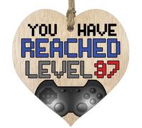 Fun 37th Birthday Gift For Men Woman Wooden Heart Plaques, Level Up