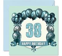 Fun 38th Birthday Cards for Men - Birthday Balloons - Card for Dad Auntie Uncle Daughter Cousin Son Sister Mum Brother, 145mm Greeting Cards, 38th Card