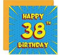 Fun 38th Birthday Cards for Men Woman - Comic Book - Happy Birthday Card for Daughter Sister Brother Dad Mum Son Cousin Auntie Uncle, 145mm Greeting Cards, 38th Card