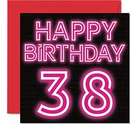 Fun 38th Birthday Cards for Men Woman, Neon Glow