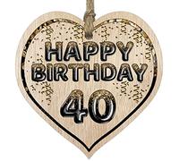 Fun 40th Birthday Gift For Men Woman Wooden Heart Plaques - Foil Age - 40 - Light Wood Sign Keepsake, Happy Birthday Plaque for Dad Mum Brother Sister Grandad Nanny Grandma Uncle Auntie