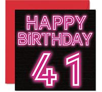 Fun 41st Birthday Cards for Men Woman - Neon Glow - Happy Birthday Card for Dad Mum Brother Sister Grandad Nanny Grandma Uncle Auntie, 145mm Greeting Cards, 41st Card