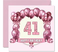 Fun 41st Birthday Cards for Woman - Birthday Balloons - Happy Birthday Card for Dad Mum Brother Sister Grandad Nanny Grandma Uncle Auntie, 145mm x 145mm Greeting Cards, 41st Birthday Card