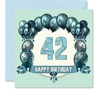 Fun 42nd Birthday Cards for Men - Birthday Balloons - Card for Dad Uncle Grandma Sister Auntie Brother Nanny Mum Grandad, 145mm Greeting Cards, 42nd Card
