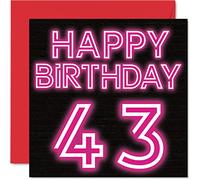 Fun 43rd Birthday Cards for Men Woman - Neon Glow - Happy Birthday Card for Dad Mum Brother Sister Grandad Nanny Grandma Uncle Auntie, 145mm Greeting Cards, 43rd Card