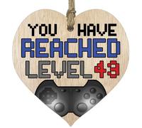 Fun 43rd Birthday Gift For Men Woman Wooden Heart Plaques, Level Up