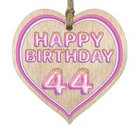 Fun 44th Birthday Gift For Men Woman Wooden Heart Plaques - Glitter Age 44 - Light Wood Sign Keepsake, Happy Birthday Plaque for Dad Mum Brother Sister Grandad Nanny Grandma Uncle Auntie