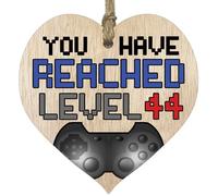 Fun 44th Birthday Gift For Men Woman Wooden Heart Plaques, Level Up