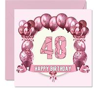 Fun 48th Birthday Cards for Woman - Birthday Balloons - Happy Birthday Card for Dad Mum Brother Sister Grandad Nanny Grandma Uncle Auntie, 145mm x 145mm Greeting Cards, 48th Birthday Card