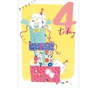 Fun 4th Birthday Card Fourth Four Today Cats Party - Bold Design Greeting Card