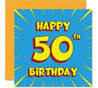Fun 50th Birthday Cards for Men Woman - Comic Book - Happy Birthday Card for Nanny Uncle Grandma Dad Mum Grandad Friend Cousin Auntie, 145mm Greeting Cards, 50th Card