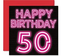 Fun 50th Birthday Cards for Men Woman, Neon Glow