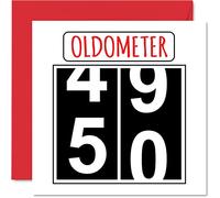 Fun 50th Birthday Cards for Men Woman - Oldometer - Happy Birthday Card for Dad Mum Grandad Nanny Grandma Uncle Auntie Cousin Friend, 145mm Greeting Cards, 50th Card