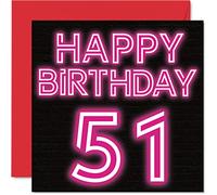 Fun 51st Birthday Cards for Men Woman, Neon Glow