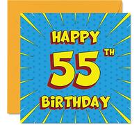 Fun 55th Birthday Cards for Men Woman - Comic Book - Happy Birthday Card for Nanny Uncle Grandma Dad Mum Grandad Friend Cousin Auntie, 145mm Greeting Cards, 55th Card