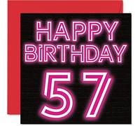 Fun 57th Birthday Cards for Men Woman - Neon Glow - Happy Birthday Card for Dad Mum Grandad Nanny Grandma Uncle Auntie Cousin Friend, 145mm Greeting Cards, 57th Card