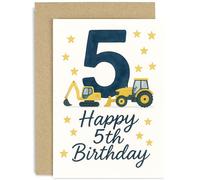 Fun 5th Birthday Card for Boy, Tractors and Diggers 2nd Birthday Gift, Adorable Vehicle Graphics, for Son Nephew Grandson Brother, Age 5, Blank Inside with Envelope