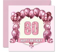Fun 60th Birthday Cards for Woman - Birthday Balloons - Happy Birthday Card for Dad Mum Grandad Nanny Grandma Gran Uncle Auntie Cousin, 145mm x 145mm Greeting Cards, 60th Birthday Card