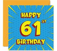 Fun 61st Birthday Cards for Men Woman - Comic Book - Happy Birthday Card for Nanny Gran Grandma Dad Mum Grandad Cousin Auntie Uncle, 145mm Greeting Cards, 61st Card