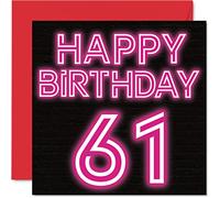 Fun 61st Birthday Cards for Men Woman, Neon Glow