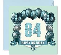 Fun 64th Birthday Cards for Men - Birthday Balloons - Card for Dad Auntie Uncle Nanny Cousin Grandad Gran Mum Grandma, 145mm Greeting Cards, 64th Card