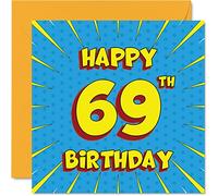 Fun 69th Birthday Cards for Men Woman - Comic Book - Happy Birthday Card for Nanny Gran Grandma Dad Mum Grandad Cousin Auntie Uncle, 145mm Greeting Cards, 69th Card