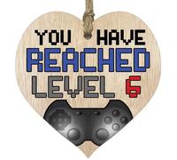 Fun 6th Birthday Gift For Boys Girls Wooden Heart Plaques - Level Up - 6 - Light Wood Sign Keepsake, Happy Birthday Plaque, for Son Daughter Brother Sister Grandson Granddaughter Niece Nephew Cousin