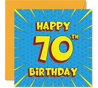 Fun 70th Birthday Cards for Men Woman - Comic Book - Happy Birthday Card for Grandpa Grandma Nanny Dad Mum Great Grandad Auntie Uncle Gran, 145mm Greeting Cards, 70th Card