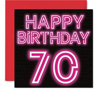 Fun 70th Birthday Cards for Men Woman, Neon Glow