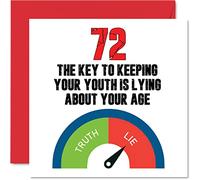 Fun 72nd Birthday Cards for Men Woman - Key to Youth - Happy Birthday Card for Dad Mum Great Grandad Grandpa Nanny Grandma Gran Uncle Auntie, 145mm Funny Joke Humour Banter Greeting Cards