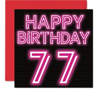 Fun 77th Birthday Cards for Men Woman, Neon Glow