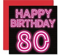 Fun 80th Birthday Cards for Men Woman, Neon Glow