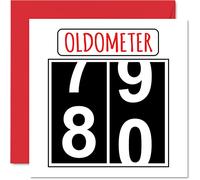 Fun 80th Birthday Cards for Men Woman - Oldometer - Happy Birthday Card for Dad Mum Great Grandad Grandpa Nanny Grandma Gran Uncle Auntie, 145mm Greeting Cards, 80th Card
