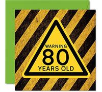 Fun 80th Birthday Cards for Men Women - Warning - Happy Birthday Card for Dad Mum Great Grandad Grandpa Nanny Grandma Gran Uncle Auntie, 145mm Funny Humour Joke Greeting Cards