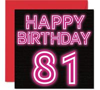 Fun 81st Birthday Cards for Men Woman, Neon Glow