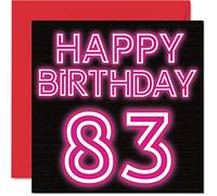 Fun 83rd Birthday Cards for Men Woman - Neon Glow - Happy Birthday Card for Dad Mum Great Grandad Grandpa Nanny Grandma Gran Uncle Auntie, 145mm Greeting Cards, 83rd Card