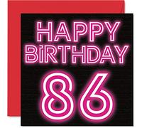 Fun 86th Birthday Cards for Men Woman, Neon Glow