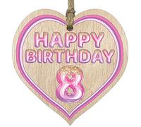 Fun 8th Birthday Gift For Boys Girls Wooden Heart Plaques - Glitter Age 8 - Light Wood Sign Keepsake, Happy Birthday Plaque for Son Daughter Brother Sister Grandson Granddaughter Niece Nephew Cousin